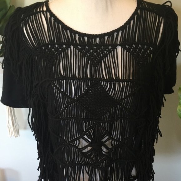 🖤Ralph Lauren NWT Denim&Supl Black Fringe Top, L - Picture 7 of 11